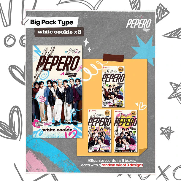 PEPERO STRAYKIDS WHITE COOKIE CAJA GRANDE 256g X 6 UNIDADES