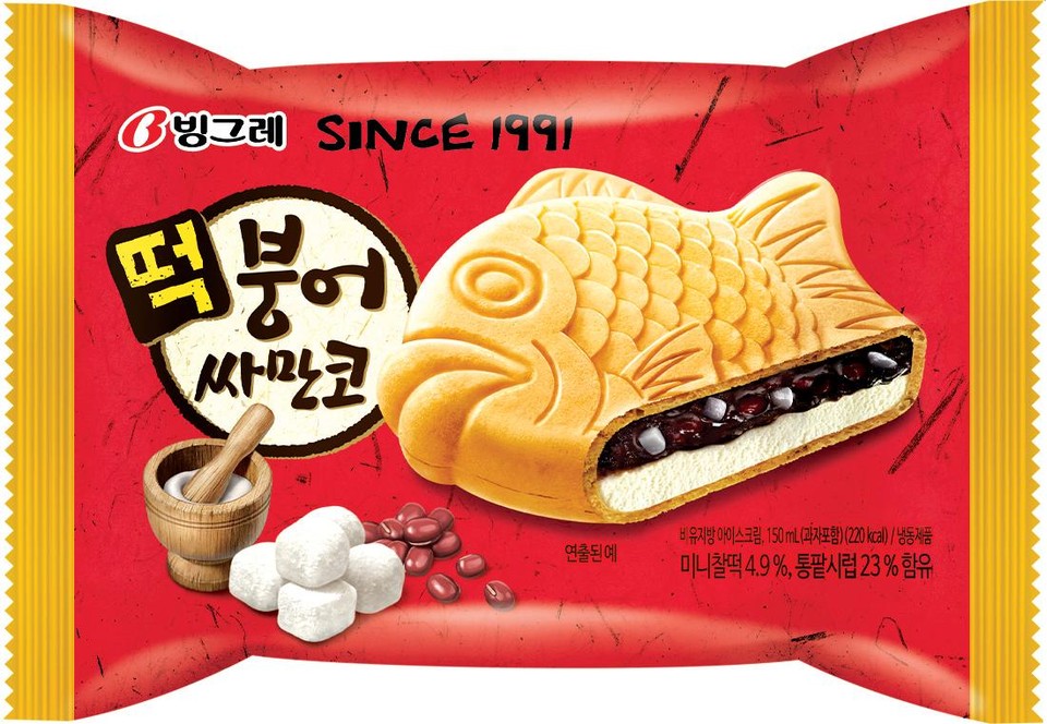 HELADO SSAMANCO SABOR POROTO ROJO DULCE Y MOCHI BINGGRAE 150g x 30 UNIDADES