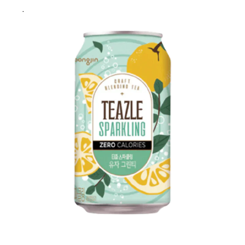 TEAZLE TE VERDE CON GAS SABOR CIDRA SIN AZUCAR WOONGJIN 340ml x 24 UNIDADES