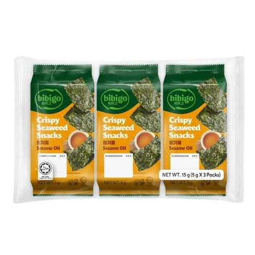 ALGA SAZONADA SNACK SABOR SESAMO BIBIGO 5g x 3 UNIDADES x 12 PAQUETES