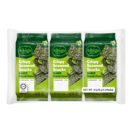 ALGA SAZONADA SNACK SABOR WASABI BIBIGO 5g x 3 UNIDADES x 12 PAQUETES
