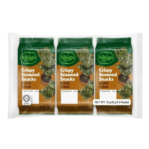 ALGA SAZONADA SNACK SABOR BULGOGI BIBIGO 5g x 3 UNIDADES x 12 PAQUETES