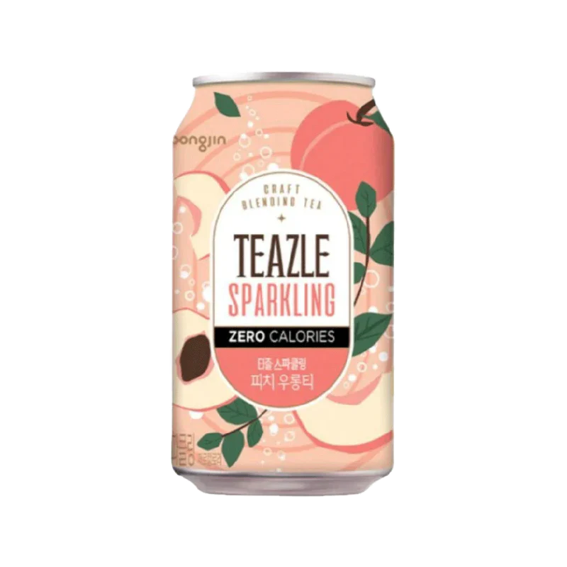 TEAZLE TE OOLONG CON GAS SABOR DURAZNO SIN AZUCAR WOONGJIN 340ml x 24 UNIDADES