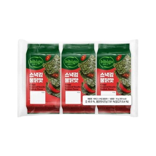ALGA SAZONADA SNACK SABOR BULDAK PICANTE BIBIGO 5g x 3 UNIDADES x 12 PAQUETES